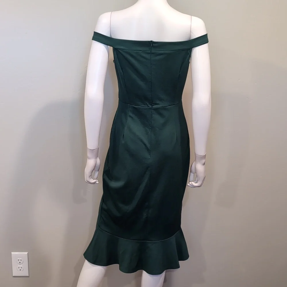 SHEIN Green Sweetheart Off Shoulder Ruffle Hem Midi Dress With Slit Size Medium